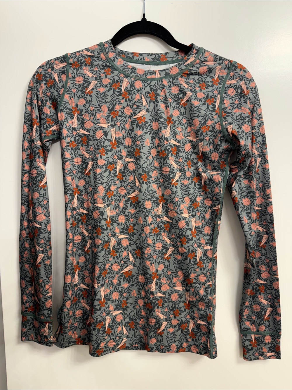 LN Kari Traa Women XS Floral Bird Long Sleeve Crew Neck Drifit Stretch Top tee - Picture 3 of 8